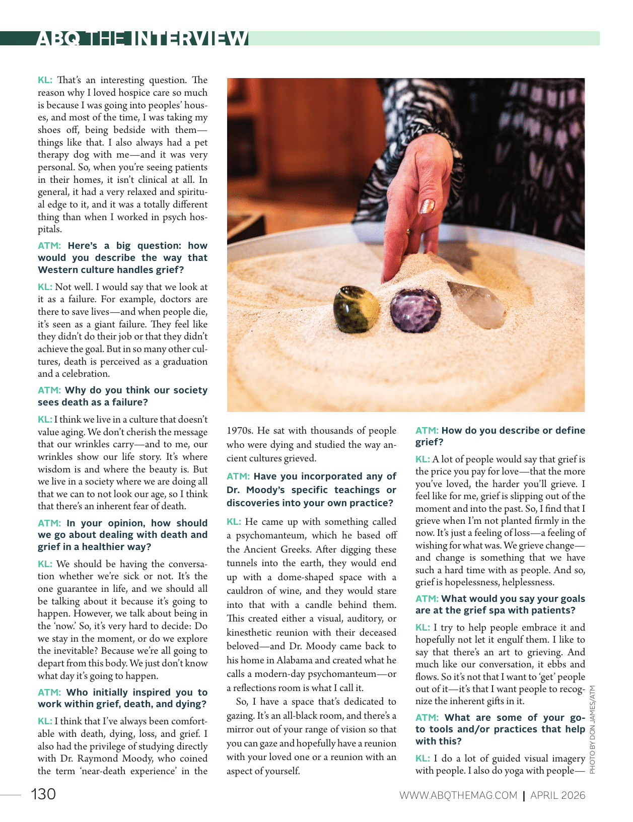Albuquerque the Magazine article - Corrales Grief Spa