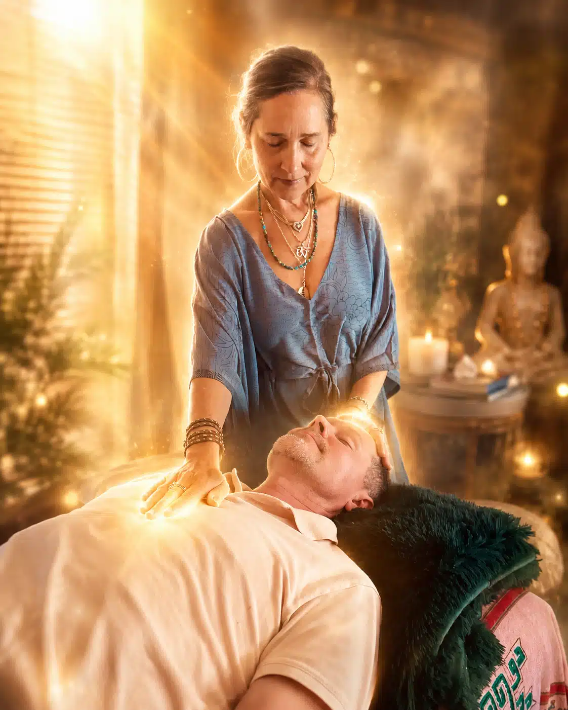 A reiki practitioner in Corrales performing a healing service