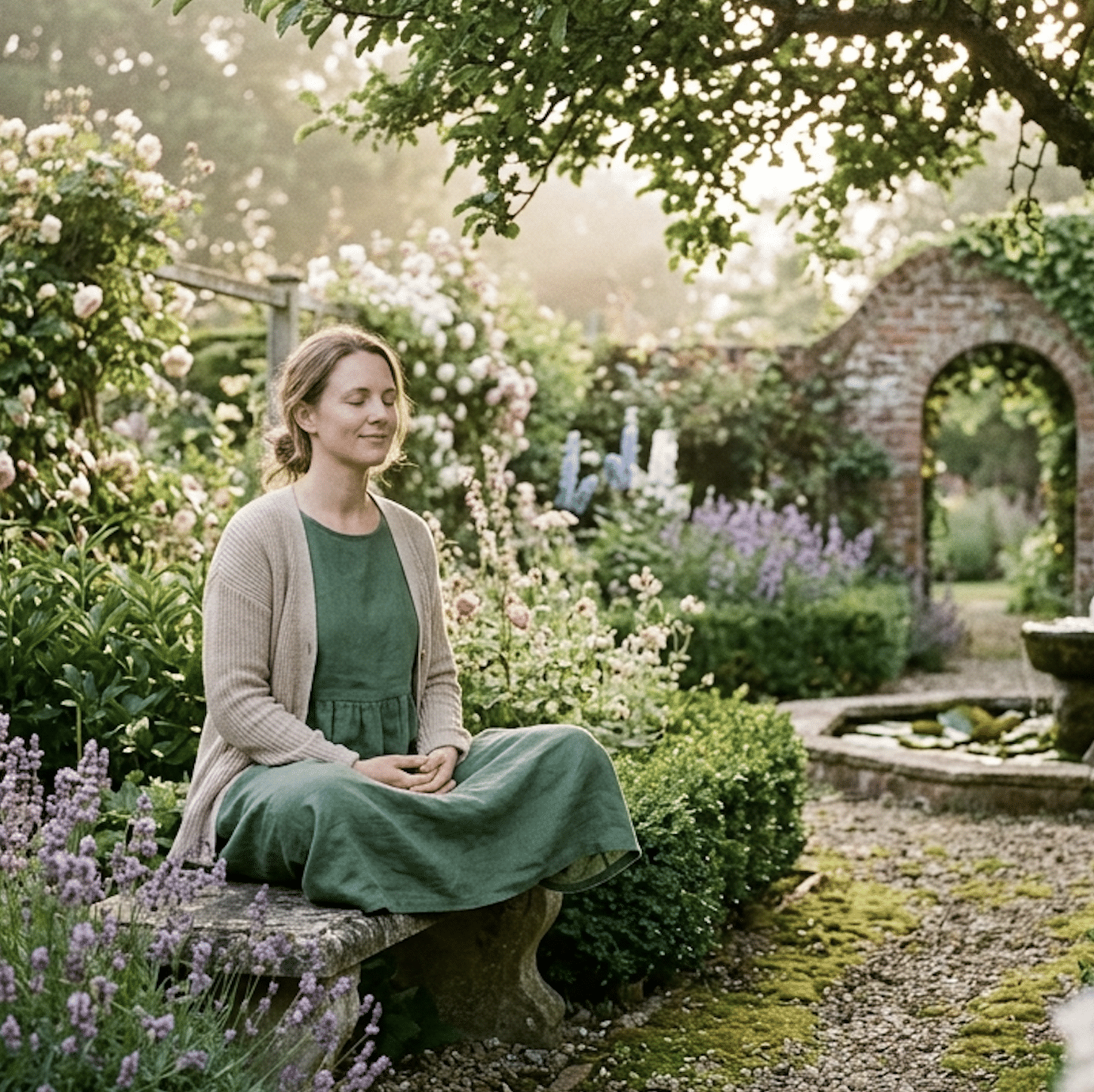 Woman Meditating in a Garden